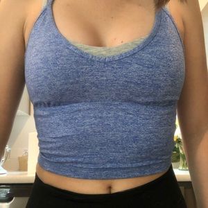 Blue cropped yoga tank top